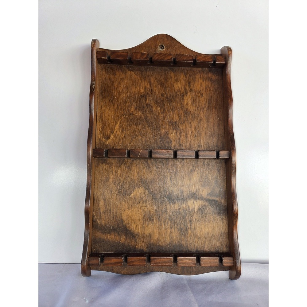 Vintage Wooden Souvenir Spoon Display Rack Wall Hanging 3 Tier Rustic Brown